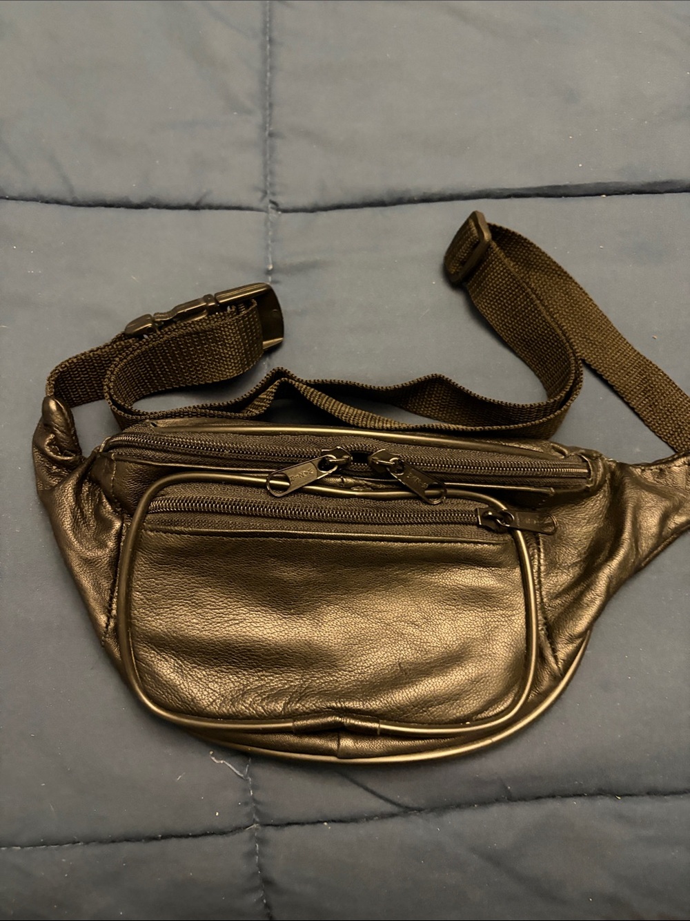 Black Leather Waist Bag (Fanny Pack) - Unbranded